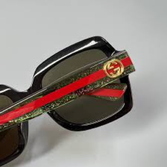GUCCI WEB GG0036SN 002 Sunglasses Black Green Red Square Wome - Picture 7 of 15